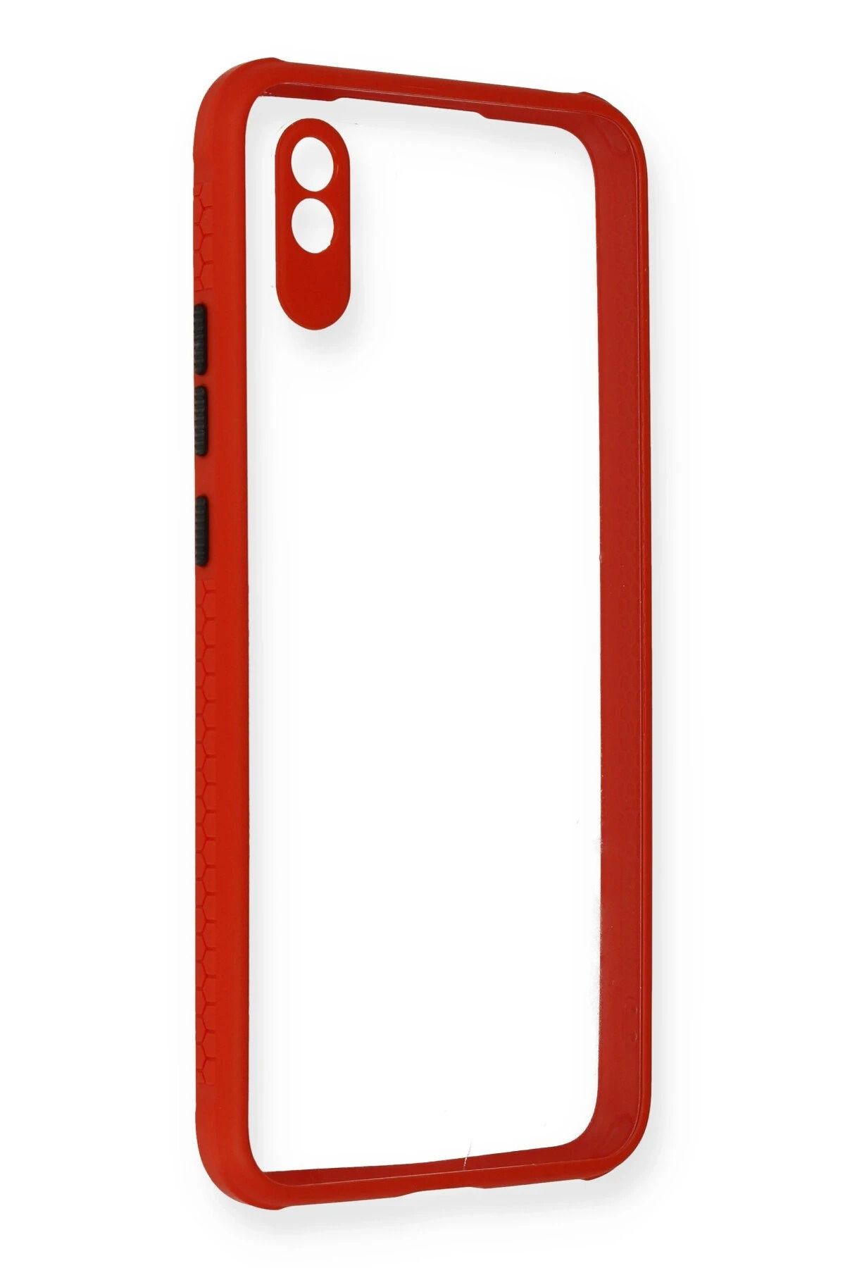 NewFace Xiaomi Redmi 9A Kılıf Miami Şeffaf Silikon - Kırmızı YNSMR