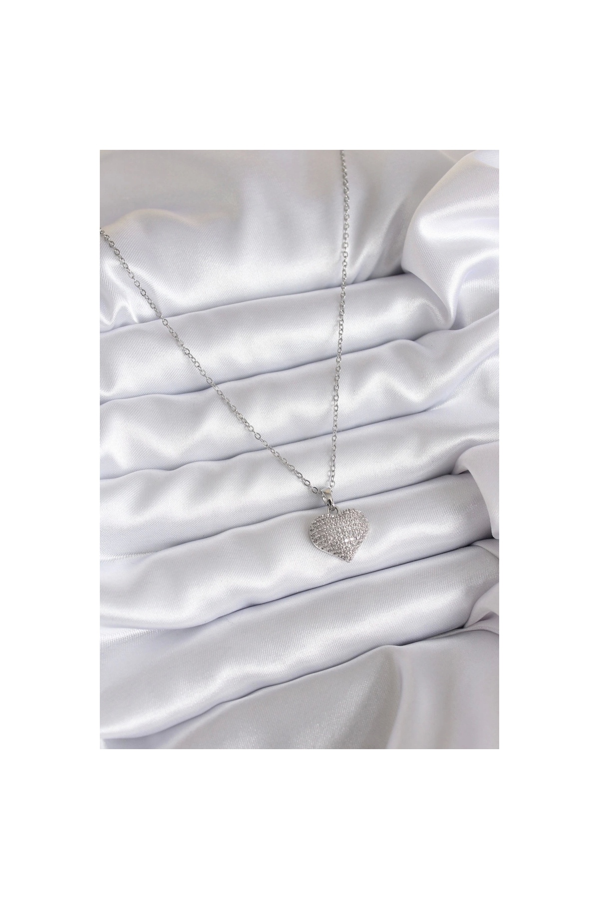 Marsilyan-316L Steel Chain Silver Color Zircon Stone Detail Heart Model Women's Necklace - Tj-Bko7811 2