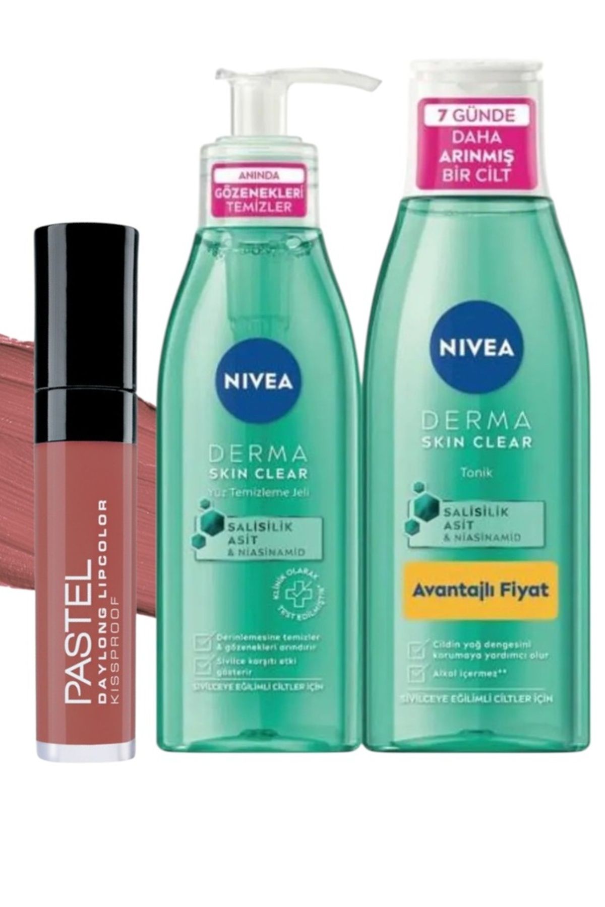 Show by Pastel Daylong Kalıcı Ruj 43 + NIVEA-Derma Skin Clear Yüz Temizleme Jeli 150 ml Tonik 200ml