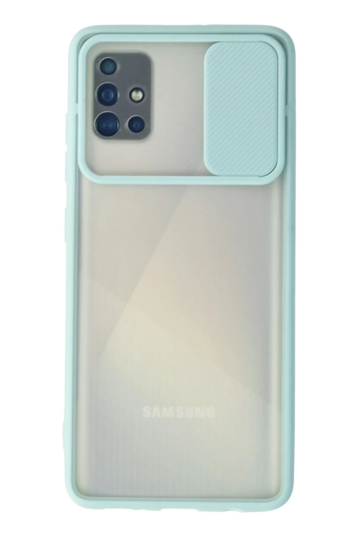 NewFace Samsung Galaxy A71 Kılıf Palm Buzlu Kamera Sürgülü Silikon - Turkuaz BSTMY