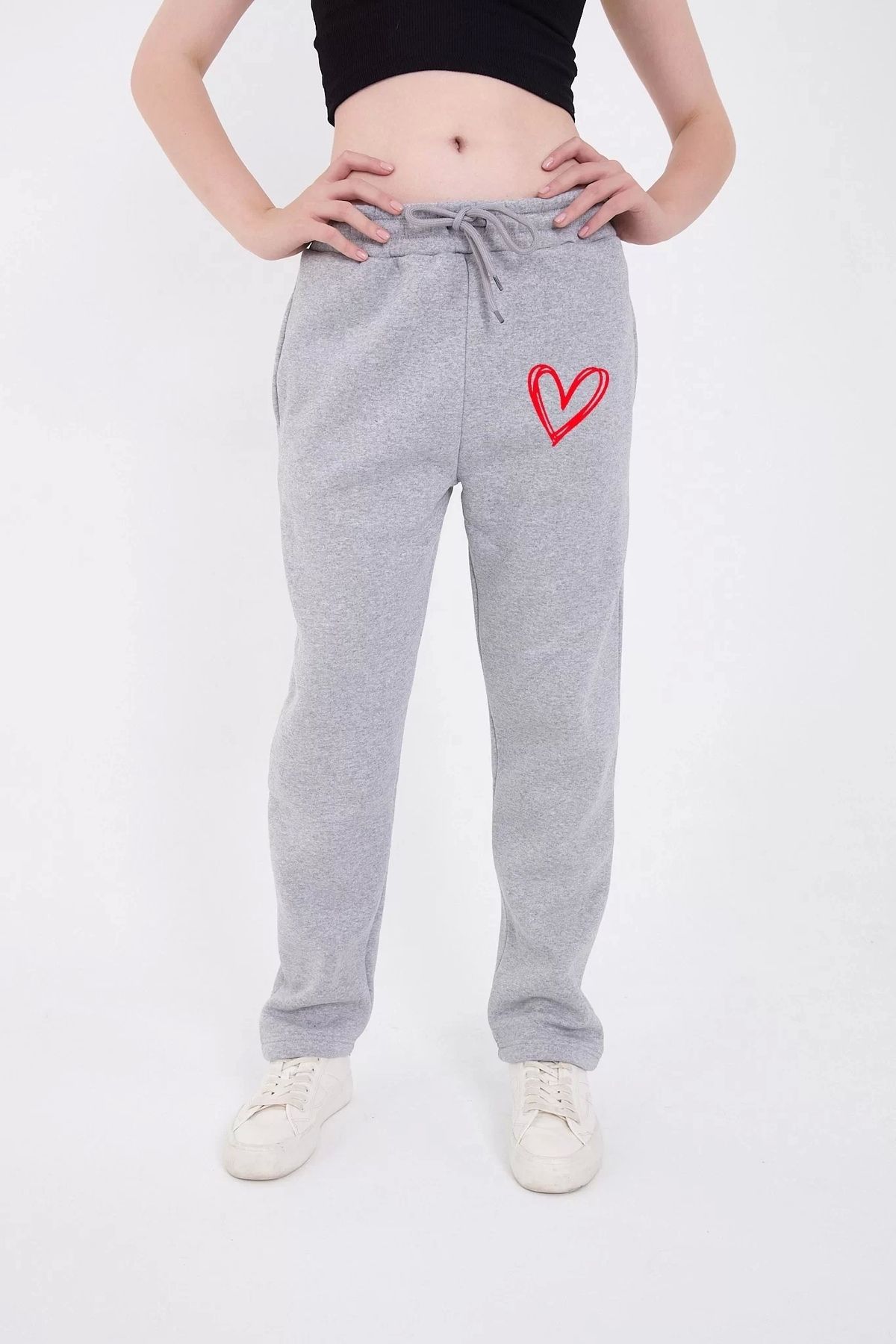 DİAWAYS Oversize Boru Paça Baskılı Eşofman Pantolon - Gri