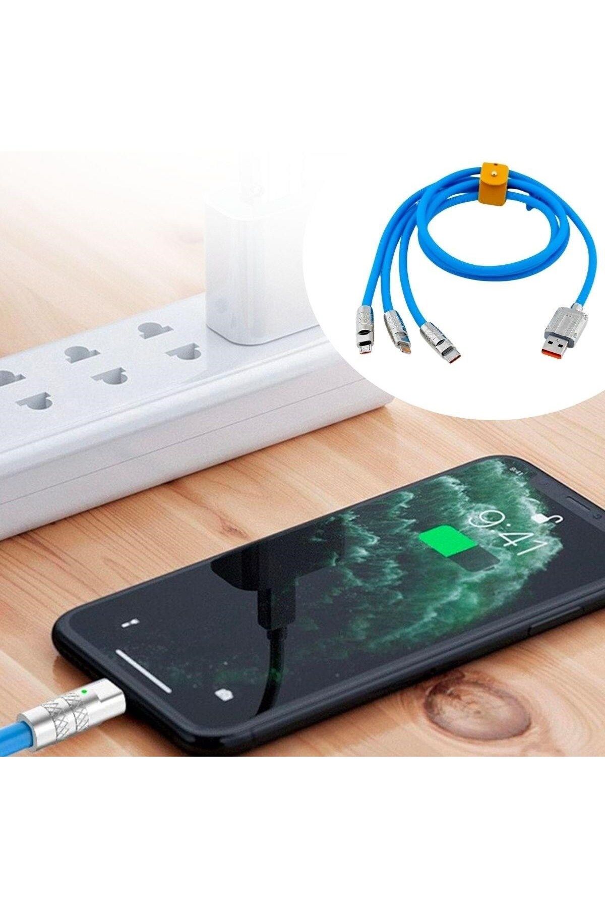 Nexora BUFFER®Kutulu 3 Şarj Aleti 1 Arada Çinko Alaşım Hızlı Şarj Kablosu Mavi 3 in 1
