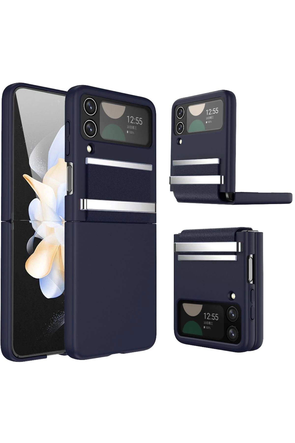 NewFace Samsung Galaxy Z Flip 4 Kılıf Belt Flip Kapak - Lacivert BSTMY