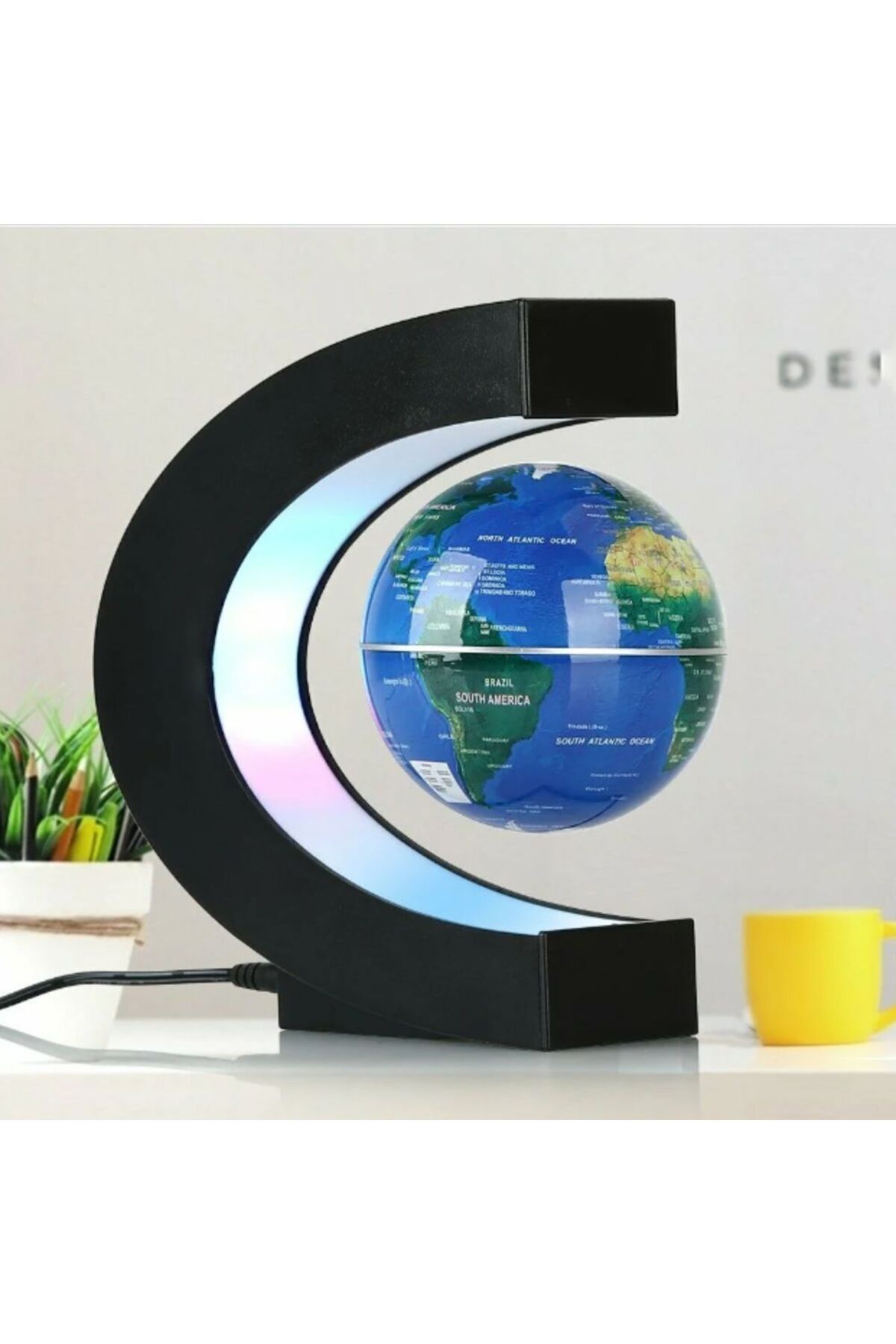 OEM-Magnetic floating globe, with LED illumination, C-Shape, BLUE, levitating 4