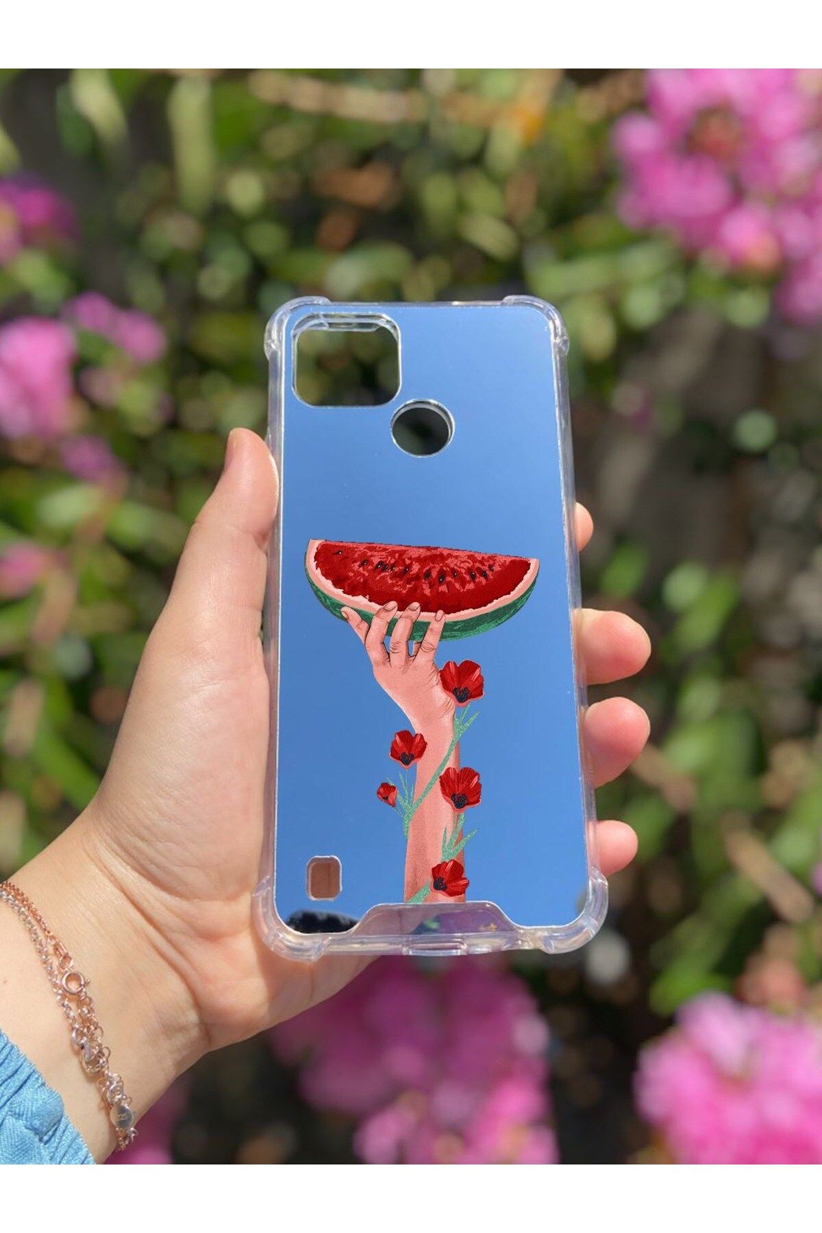 MBB ETİCARET Realme C21 Uyumlu Aynalı Palestine Desenli Darbe Kamera Korumalı Silikon Telefon Kılıfı