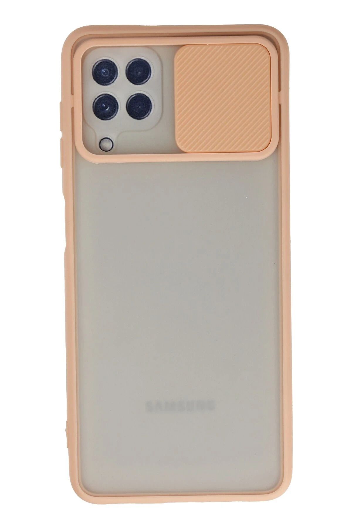 NewFace Samsung Galaxy A22 Kılıf Palm Buzlu Kamera Sürgülü Silikon - Pembe NRMSA