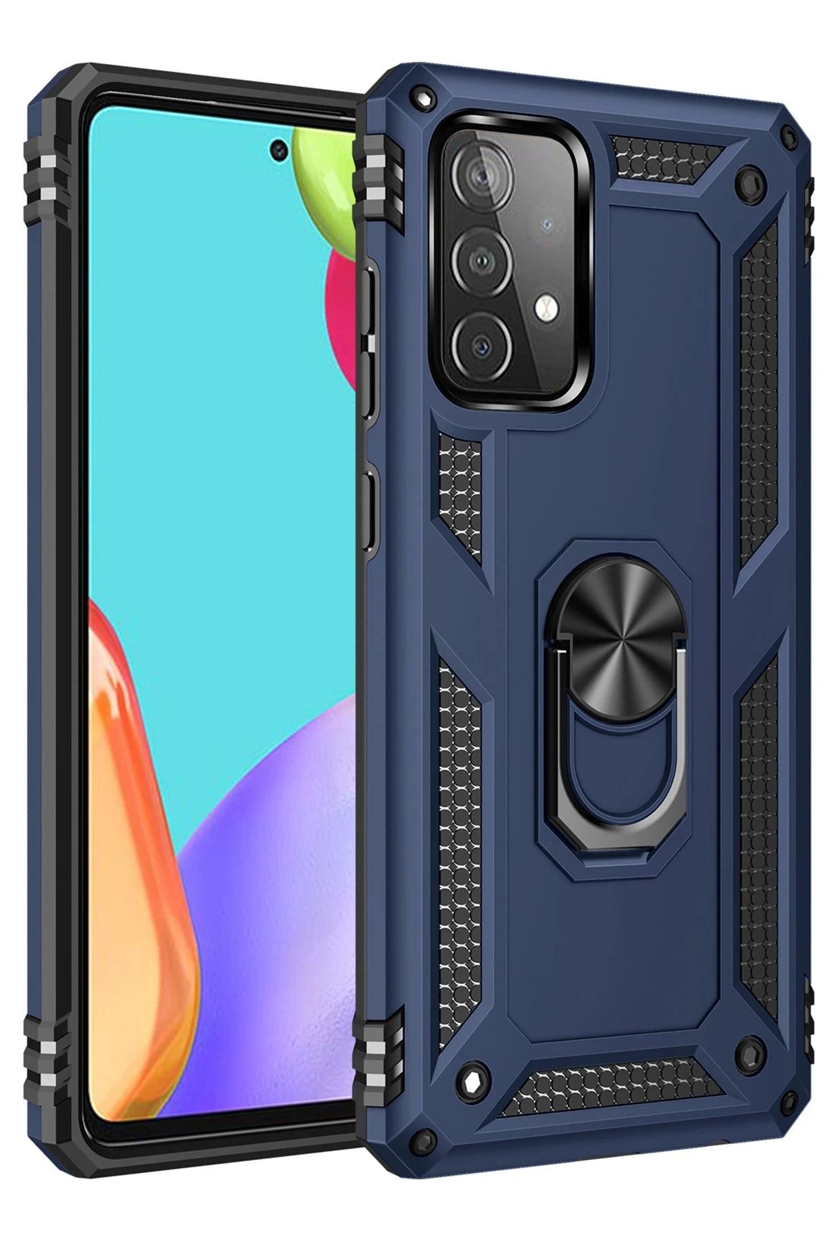 NewFace Samsung Galaxy A52 Kılıf Sofya Yüzüklü Silikon Kapak - Lacivert NRMSA