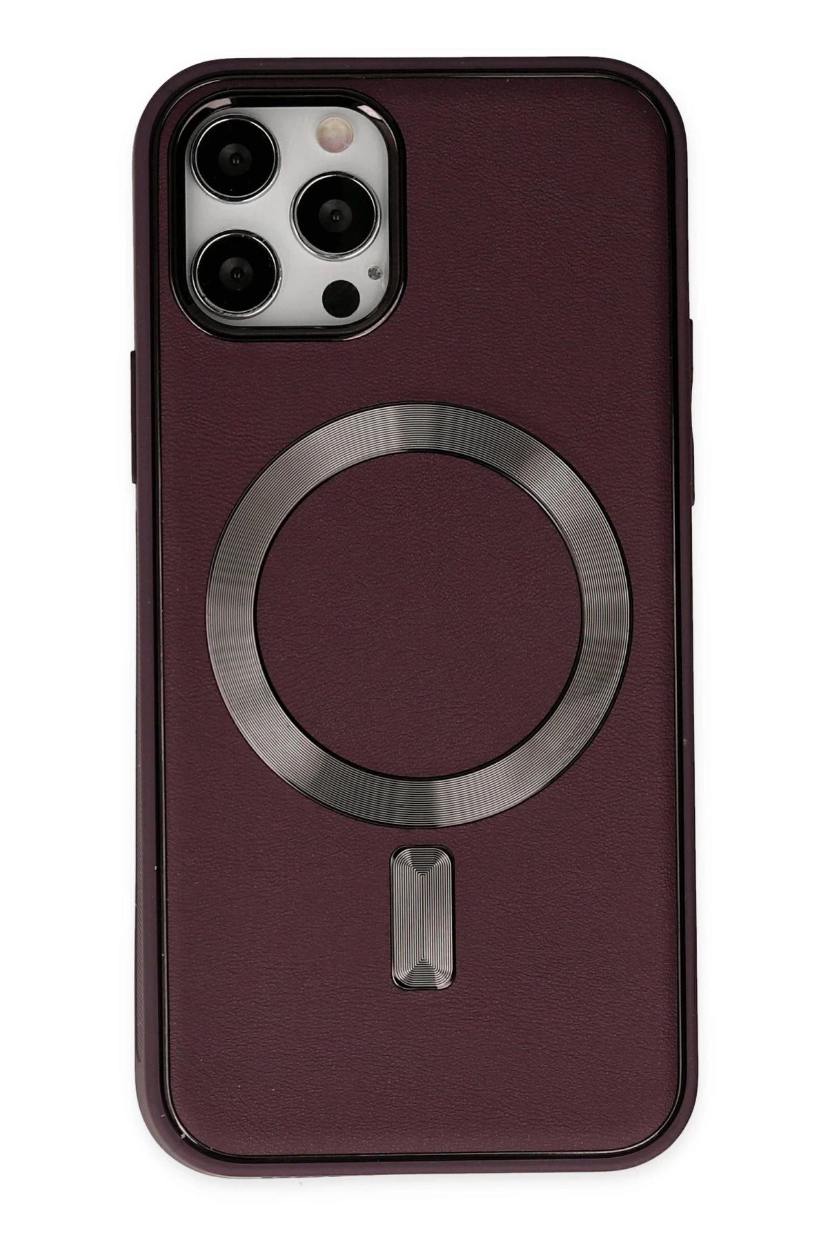 NewFace iPhone 12 Pro Max Kılıf Coco Deri Magneticsafe Silikon - Bordo FERRG
