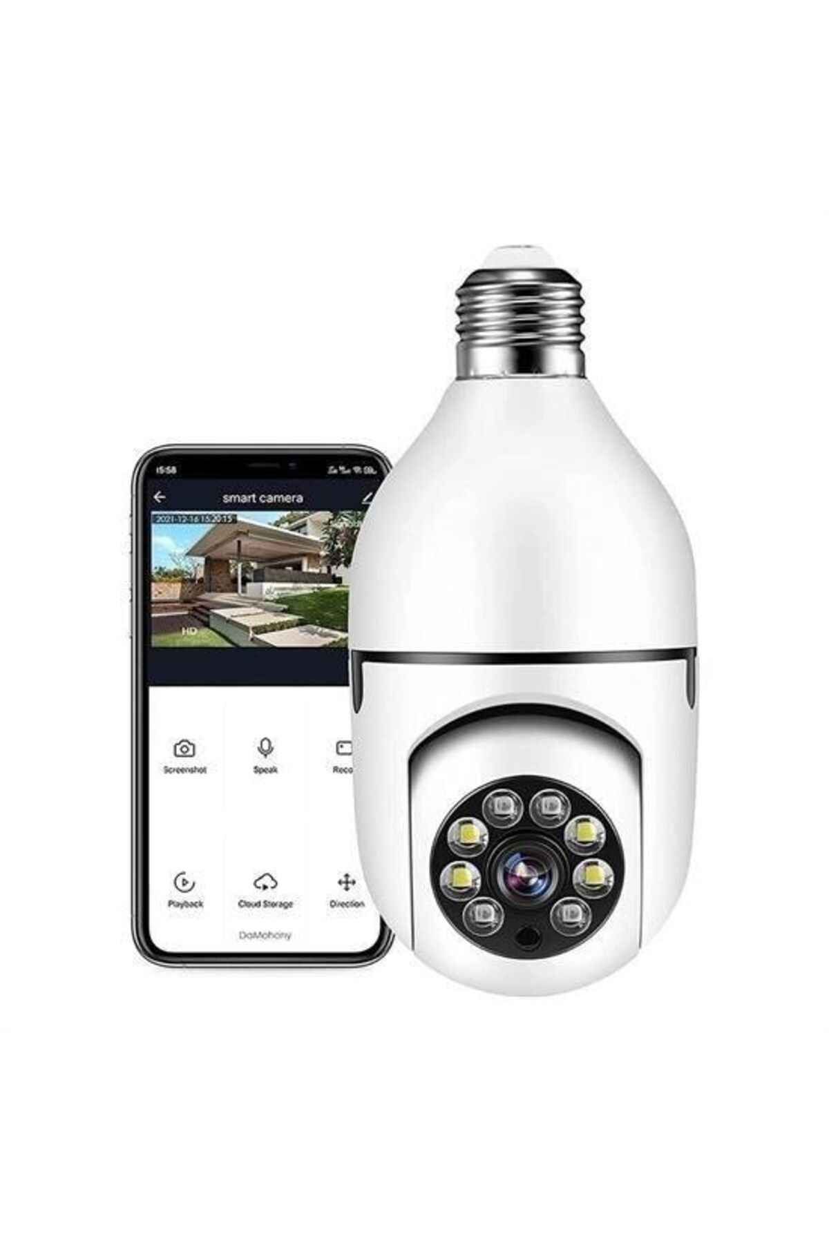 Biomak ® WiFi 360 Panoramik Ampul Kamera Gece Görüş Ses Akıllı Hareket Algılayıcı