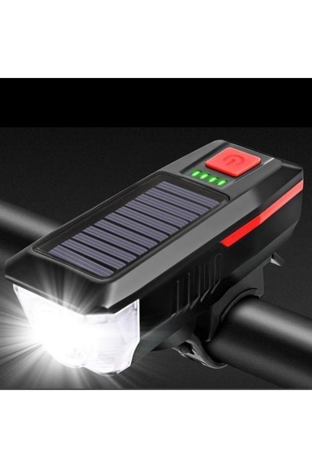 BEŞMİNARE Solar Enerjili USB ile Şarj Edilebilir Ledli Bisiklet Feneri Kornalı ve Su Geçirmez Far