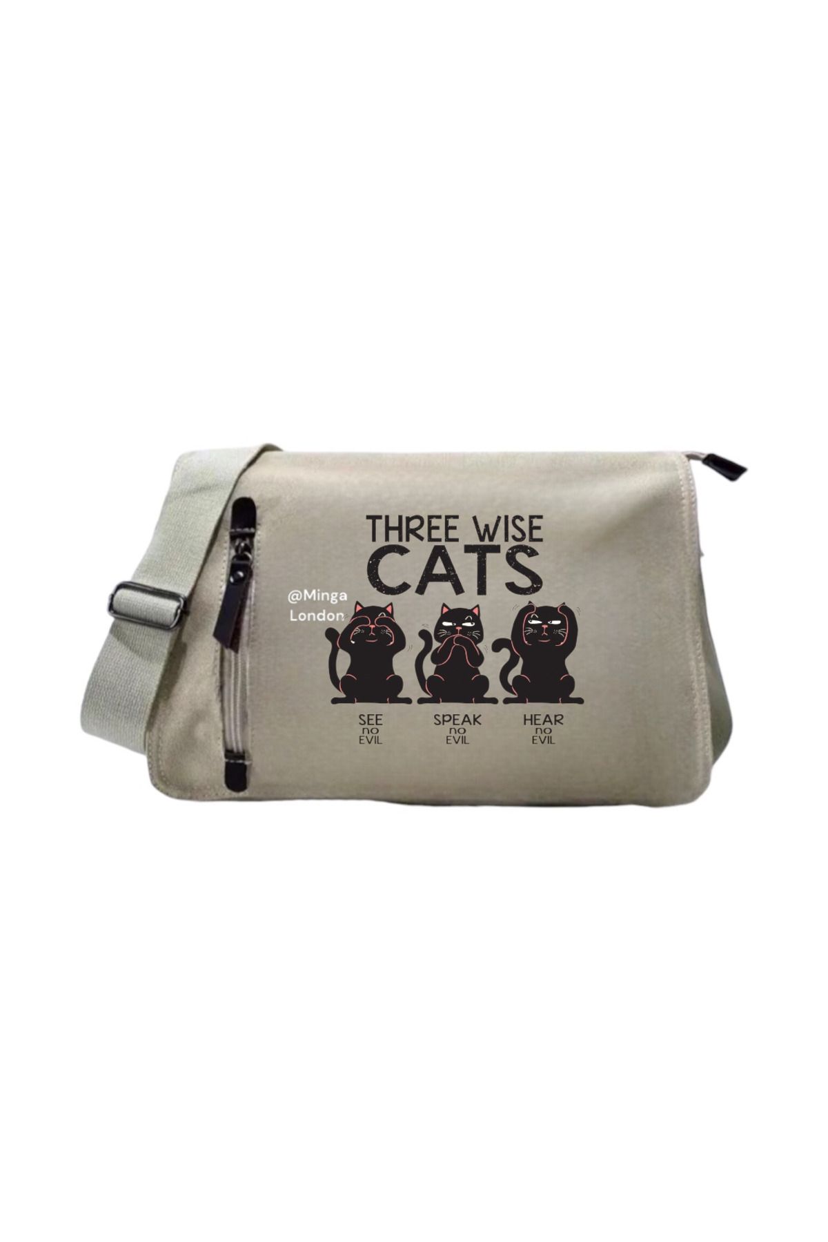 Minga London Bej Three Wise Cats Okul, Kurs , Dershane Postacı Çantası -Minga London
