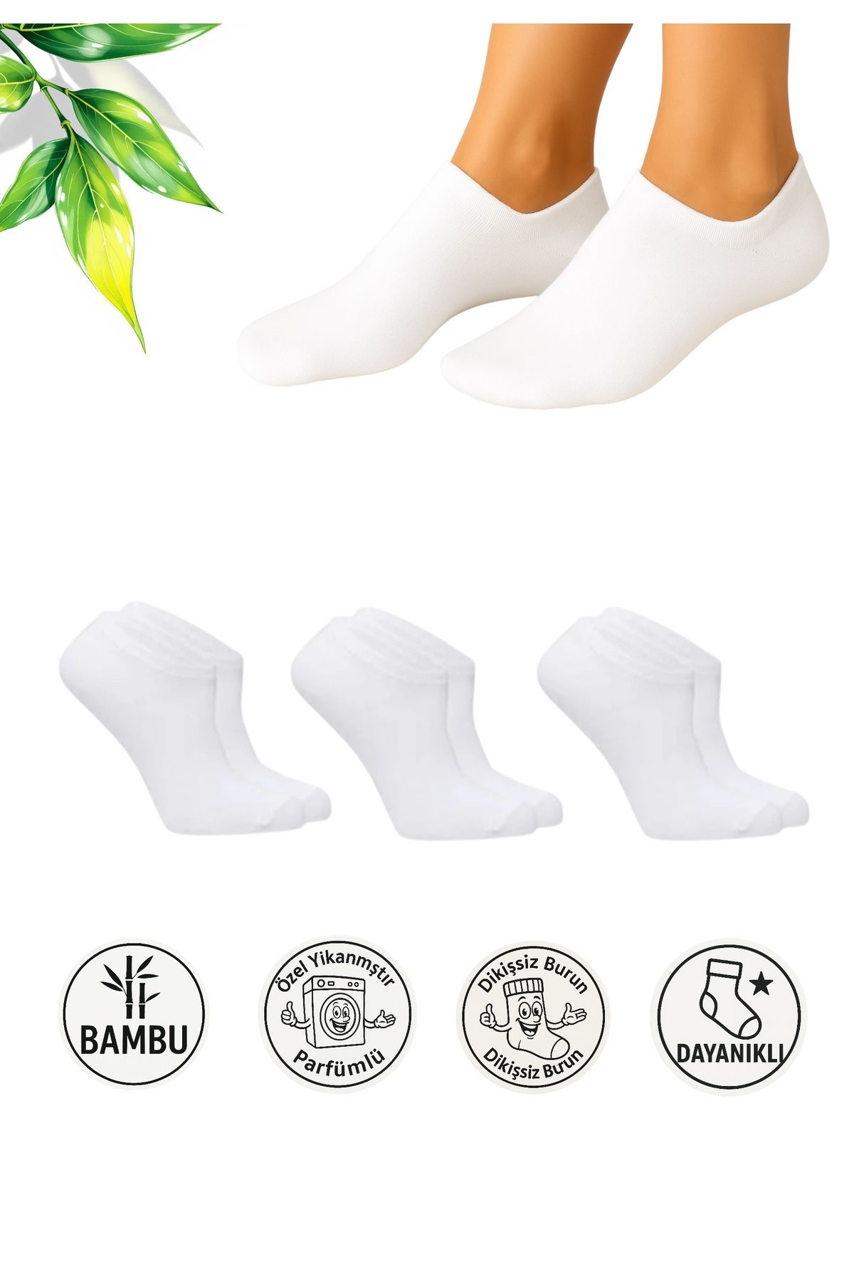 Bambu Erkek dikişsiz bambu bilekte görünmez spor çorap sneaker premium 3’lü paket