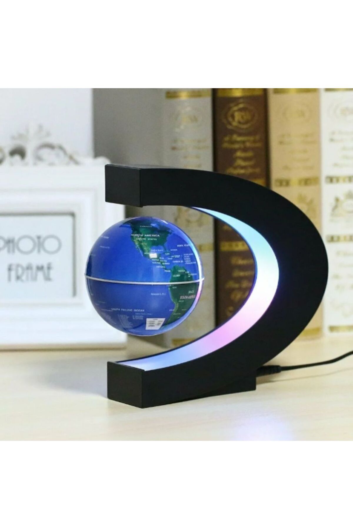 OEM-Magnetic floating globe, with LED illumination, C-Shape, BLUE, levitating 2