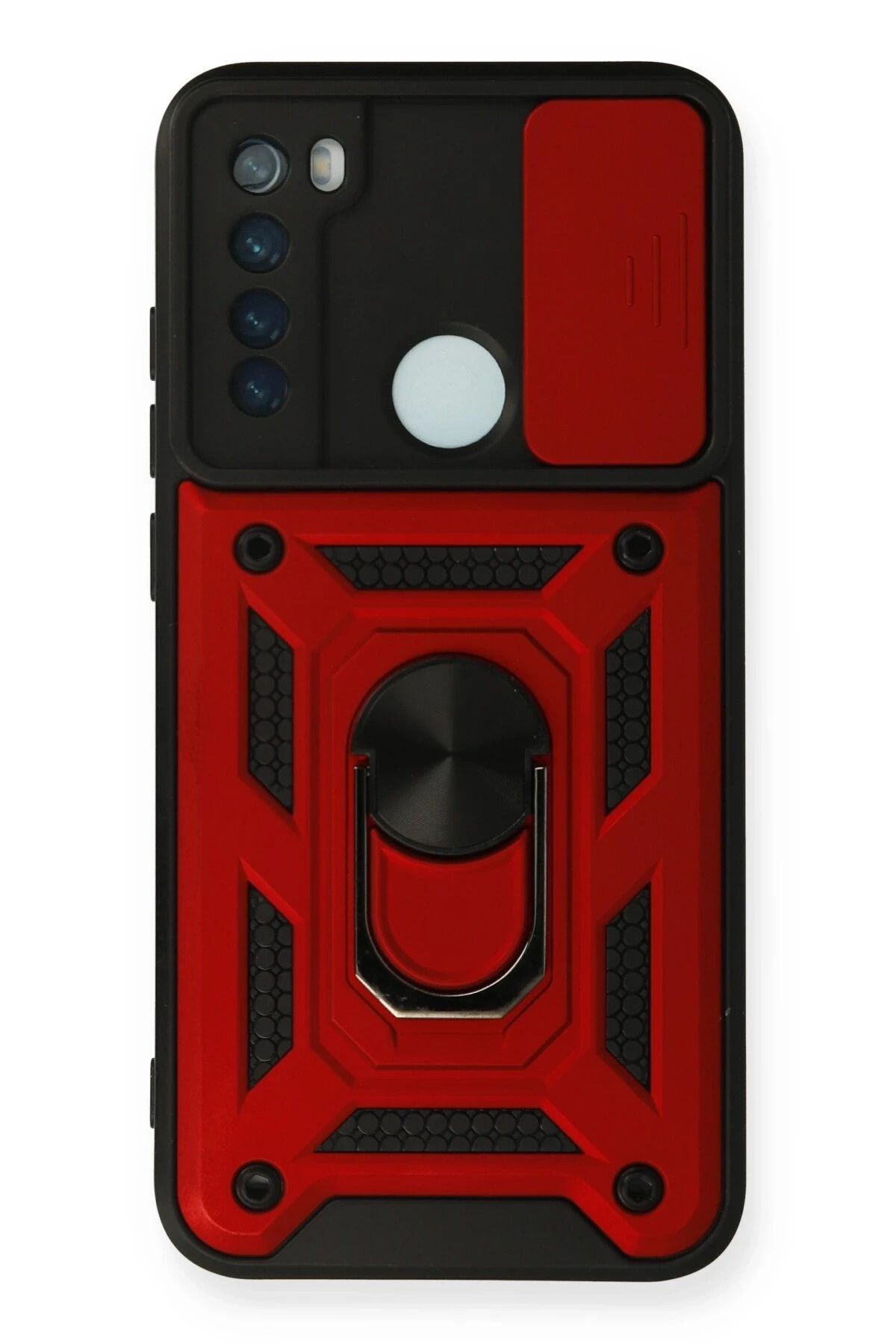 NewFace Xiaomi Redmi Note 8 Kılıf Pars Lens Yüzüklü Silikon - Kırmızı FERRG