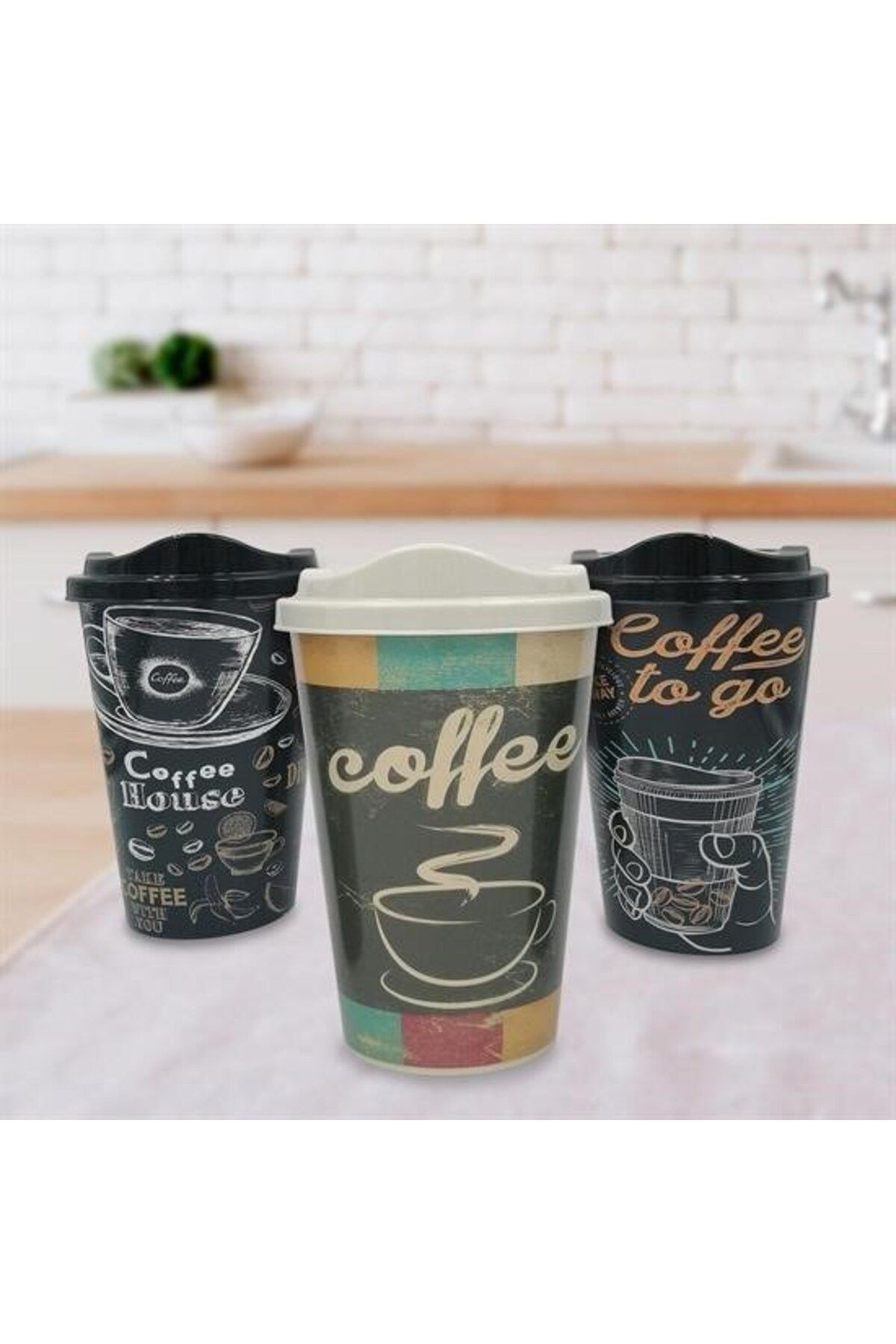 COLLECTİON 3 Adet Kahve Bardağı Seti Dekoratif Plastik Kahve Muhafaza Bardağı