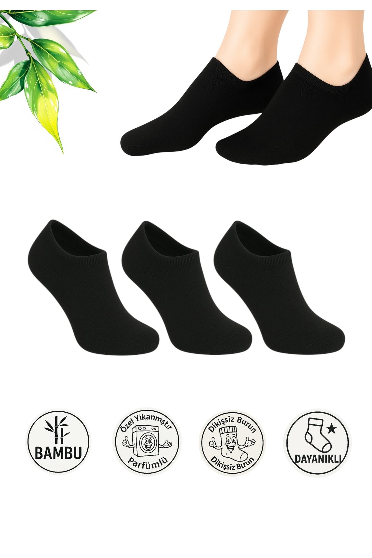 Bambu Erkek dikişsiz bambu bilekte görünmez spor çorap sneaker premium 3’lü paket