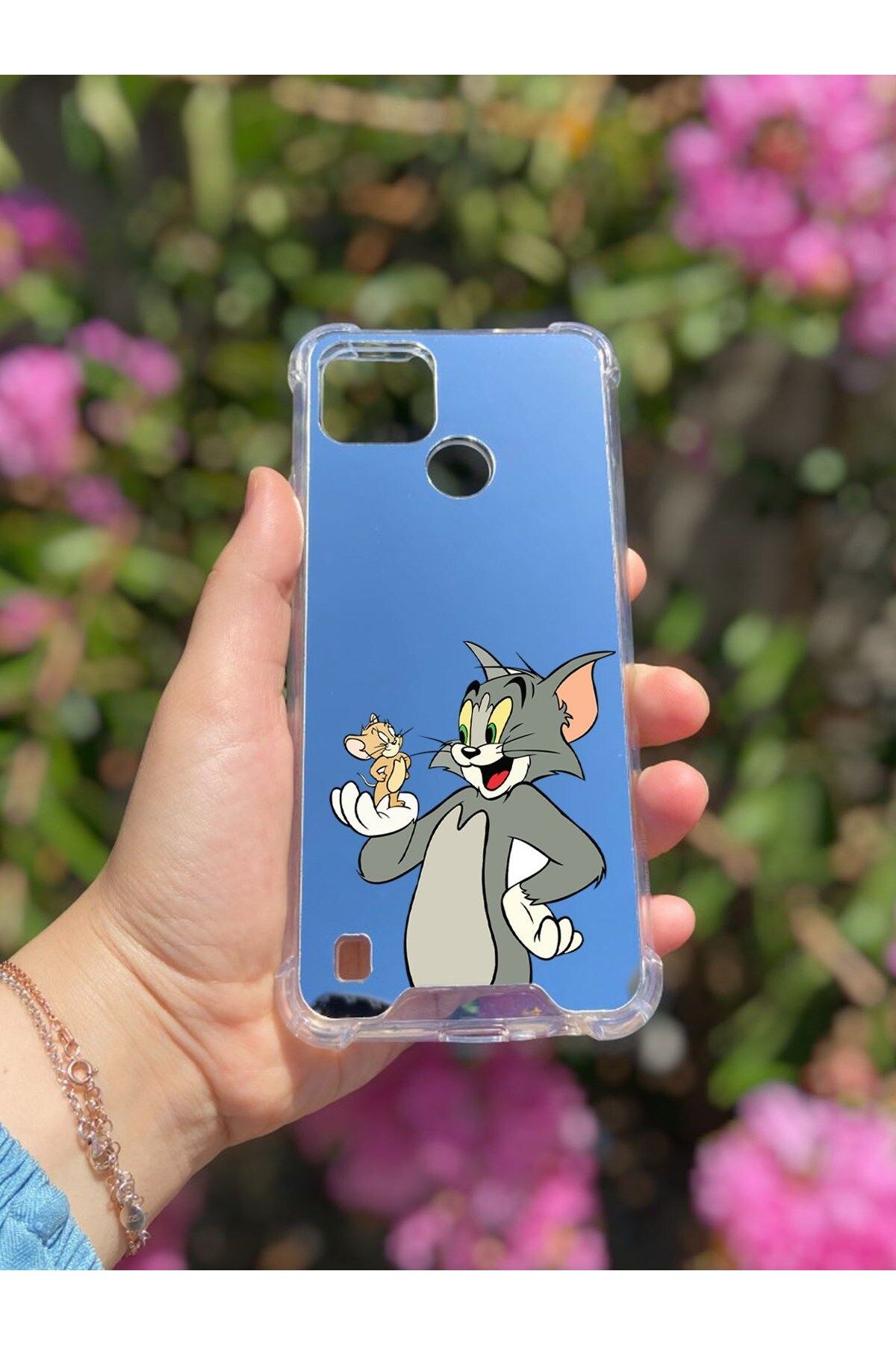 blueb Realme C21 Uyumlu Aynalı Tom Ve Jeryy Desenli Darbe Kamera Korumalı Silikon Telefon Kılıfı