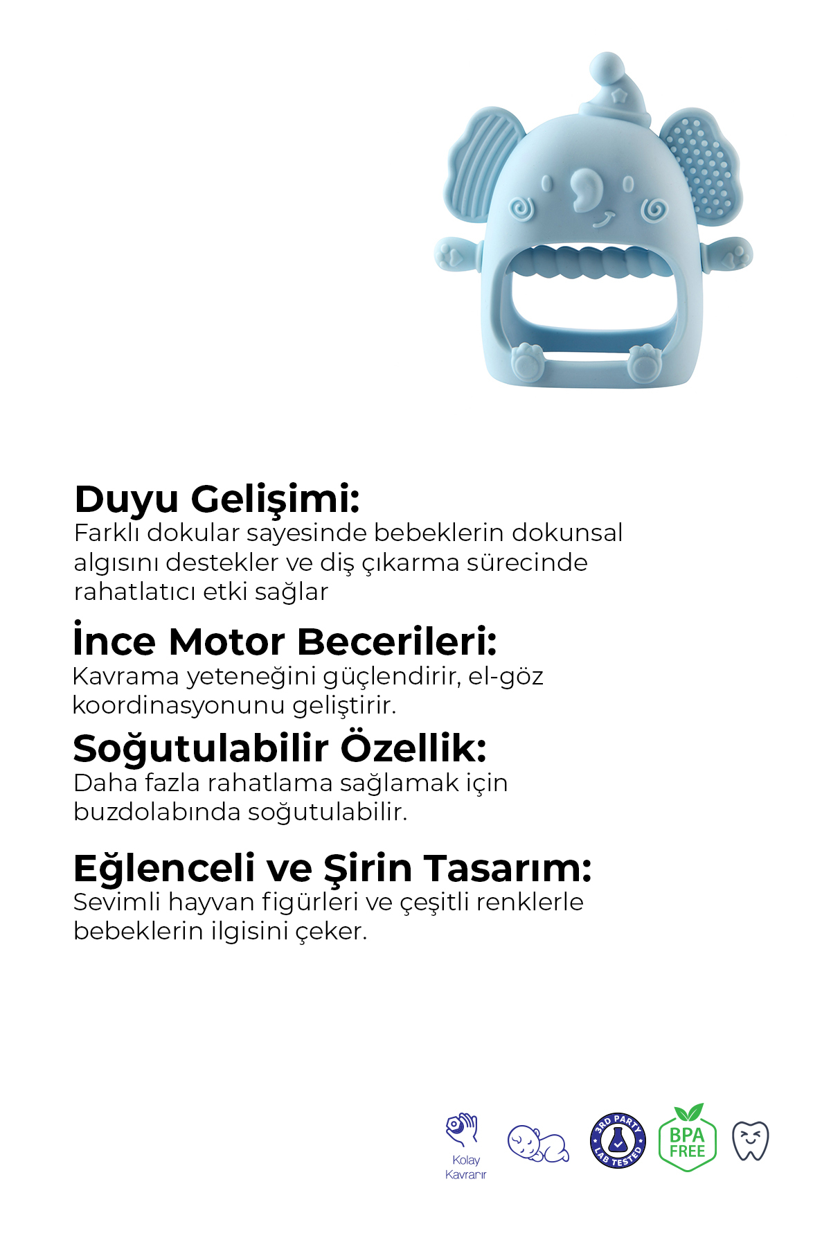 Kiki Silikon Bebek Diş Kaşıyıcı - Diş Kaşıma Eldiveni -silikon Eldiven Dişlik Fil fotoğrafı 3 (önizleme)