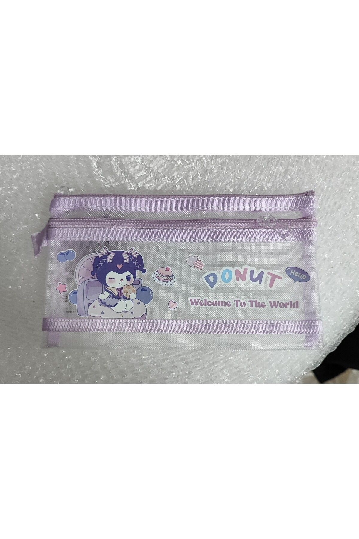ada çanta kırtasiye Kuromi figürlü Şeffaf Fileli kalem çantası (21cm*10cm)