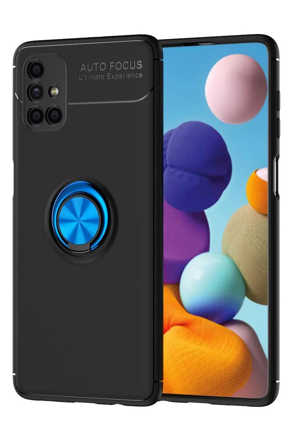 NewFace Samsung Galaxy M51 Kılıf Range Yüzüklü Silikon - Siyah-Mavi YNSMR