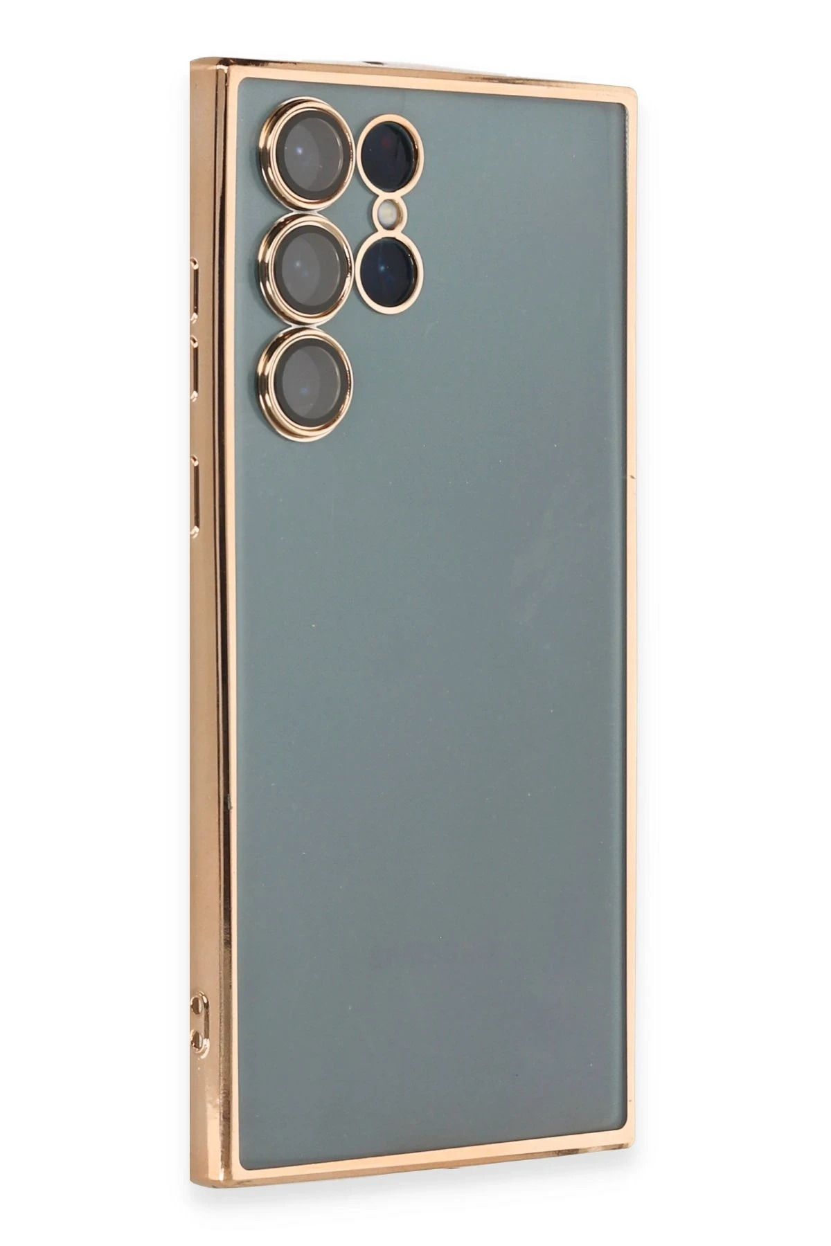 NewFace Samsung Galaxy S22 Ultra Kılıf Lensli Silikon - Gold YNSMR