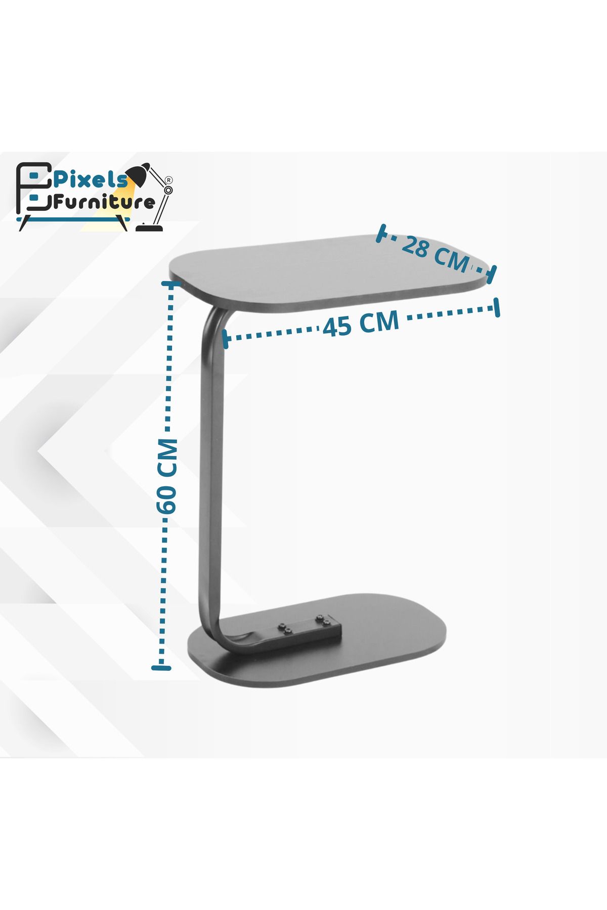 PixelsFurniture-مجموعة 4 طاولة جانبية من بكسل الأثاث على شكل C للأريكة والسرير، طاولة بقواعد معدنية صلبة 6