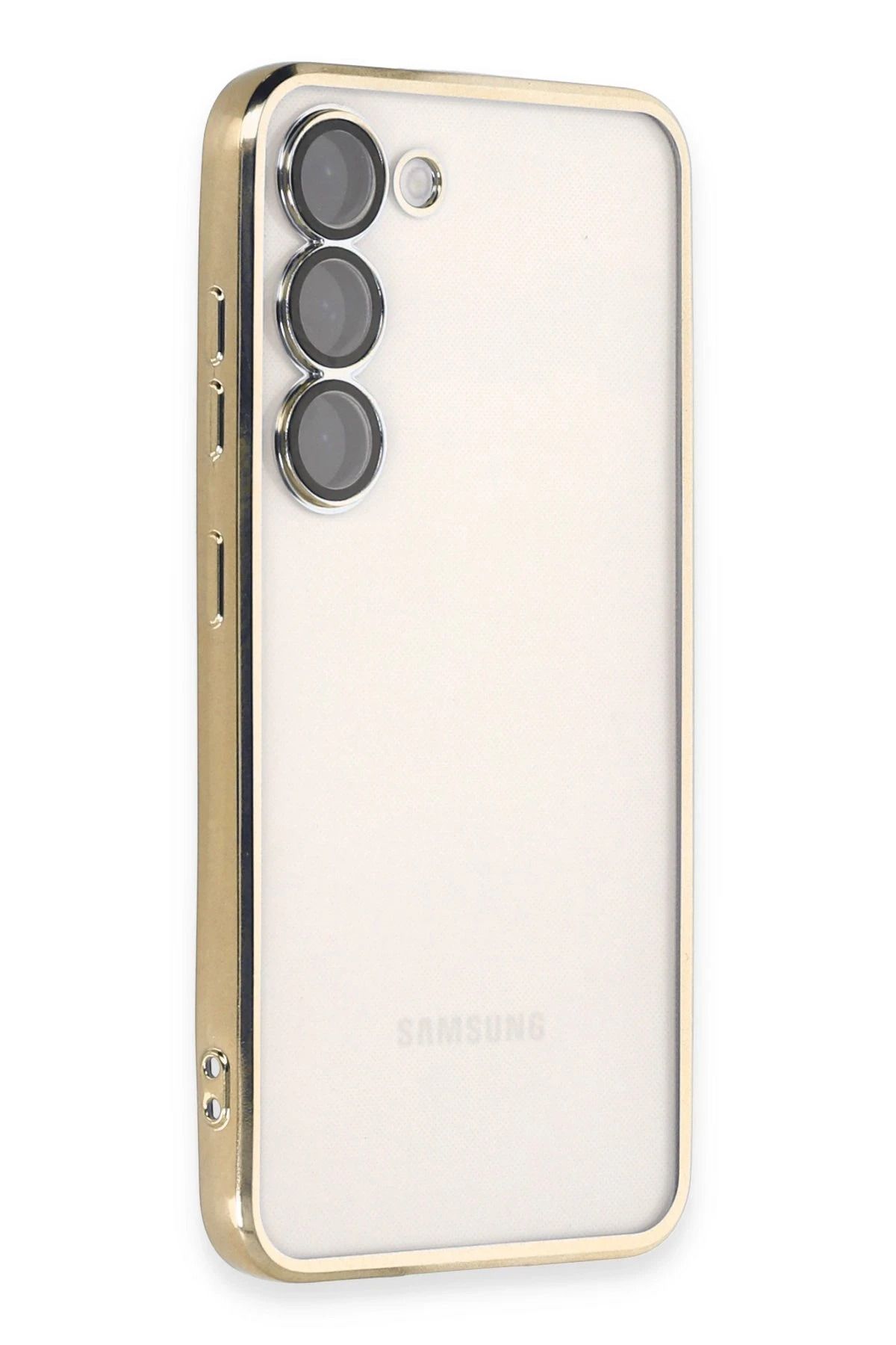NewFace Samsung Galaxy S23 Plus Kılıf Lensli Silikon - Gold JOJUA