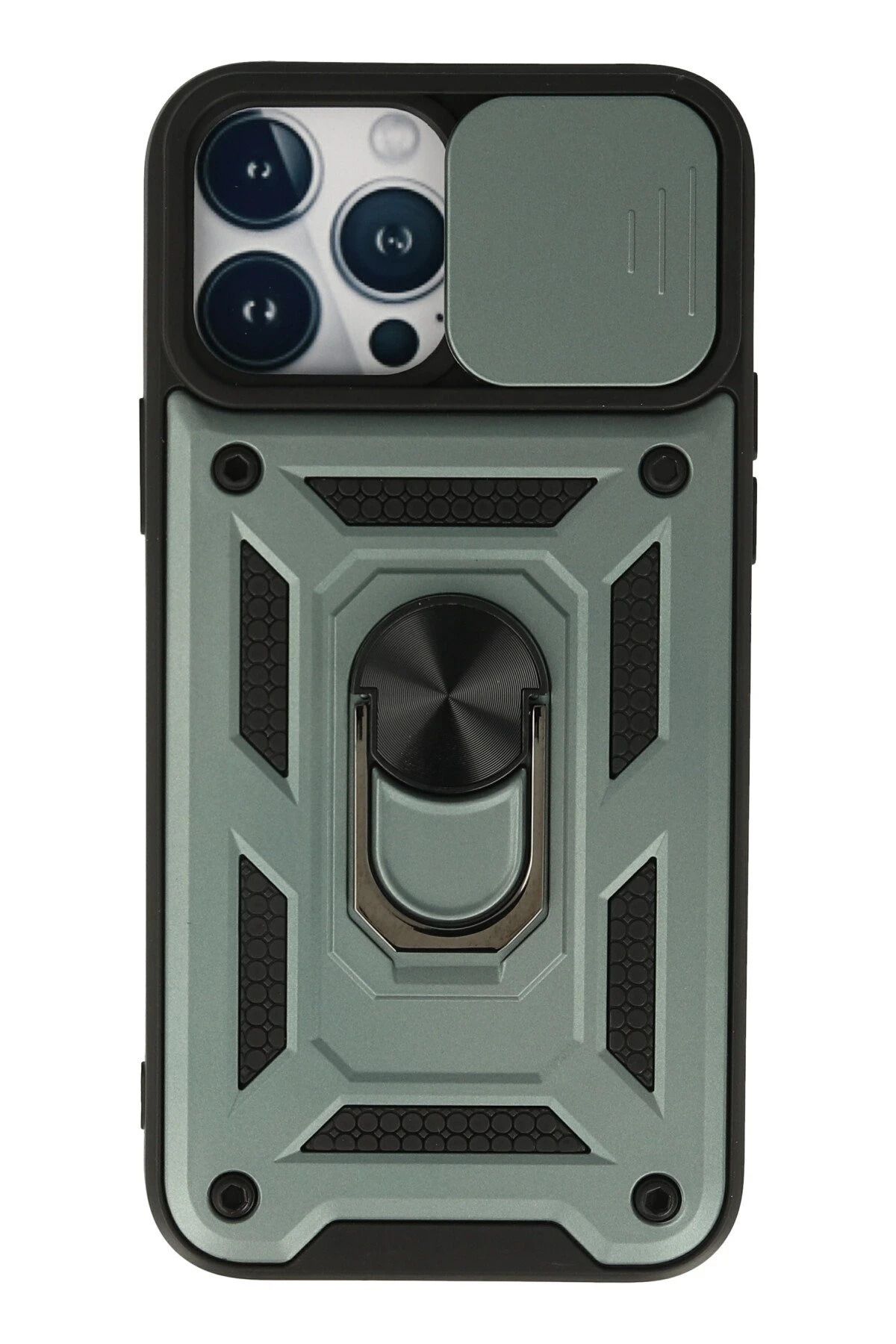 NewFace iPhone 13 Pro Kılıf Pars Lens Yüzüklü Silikon - Yeşil FERRG