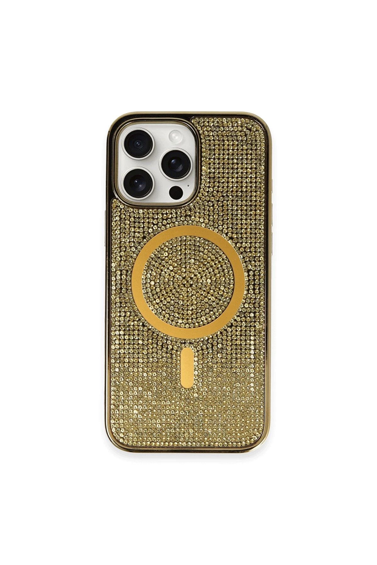 NewFace iPhone 16 Pro Max Kılıf Diamond Magsafe Kapak - Gold HNZRN