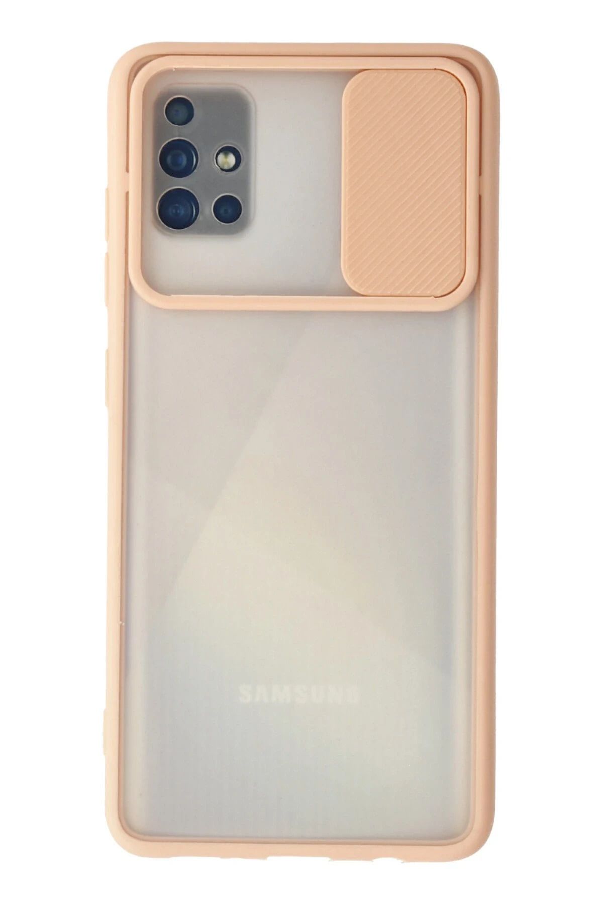 NewFace Samsung Galaxy A71 Kılıf Palm Buzlu Kamera Sürgülü Silikon - Pembe BSTMY