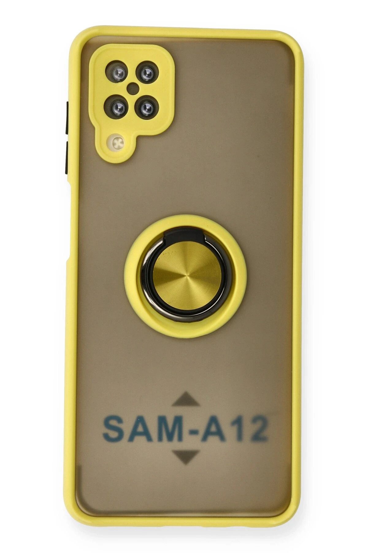NewFace Samsung Galaxy A12 Kılıf Montreal Yüzüklü Silikon Kapak - Sarı FERRG