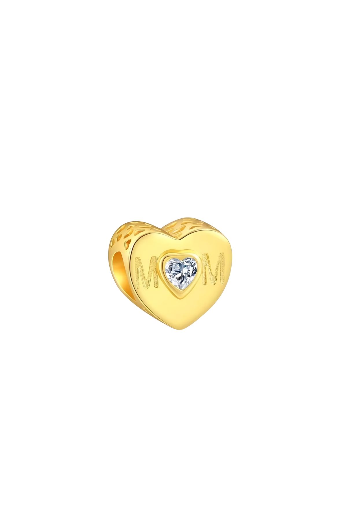 Lux Design 925 Ayar Gümüş Mom Heart Anne Kalp Charm-Gold Altın