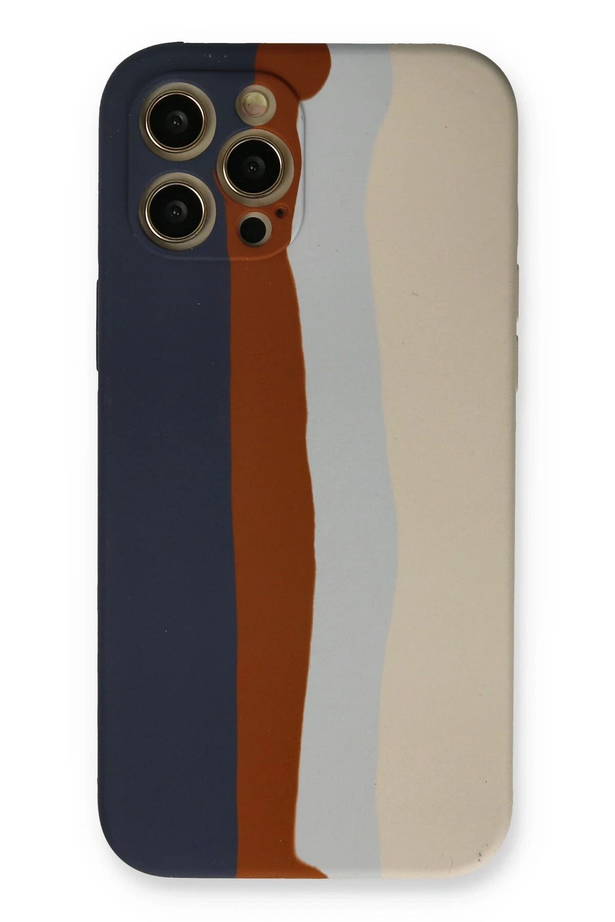 NewFace iPhone 12 Pro Max Kılıf Ebruli Lansman Silikon - Lacivert-Krem INSLM