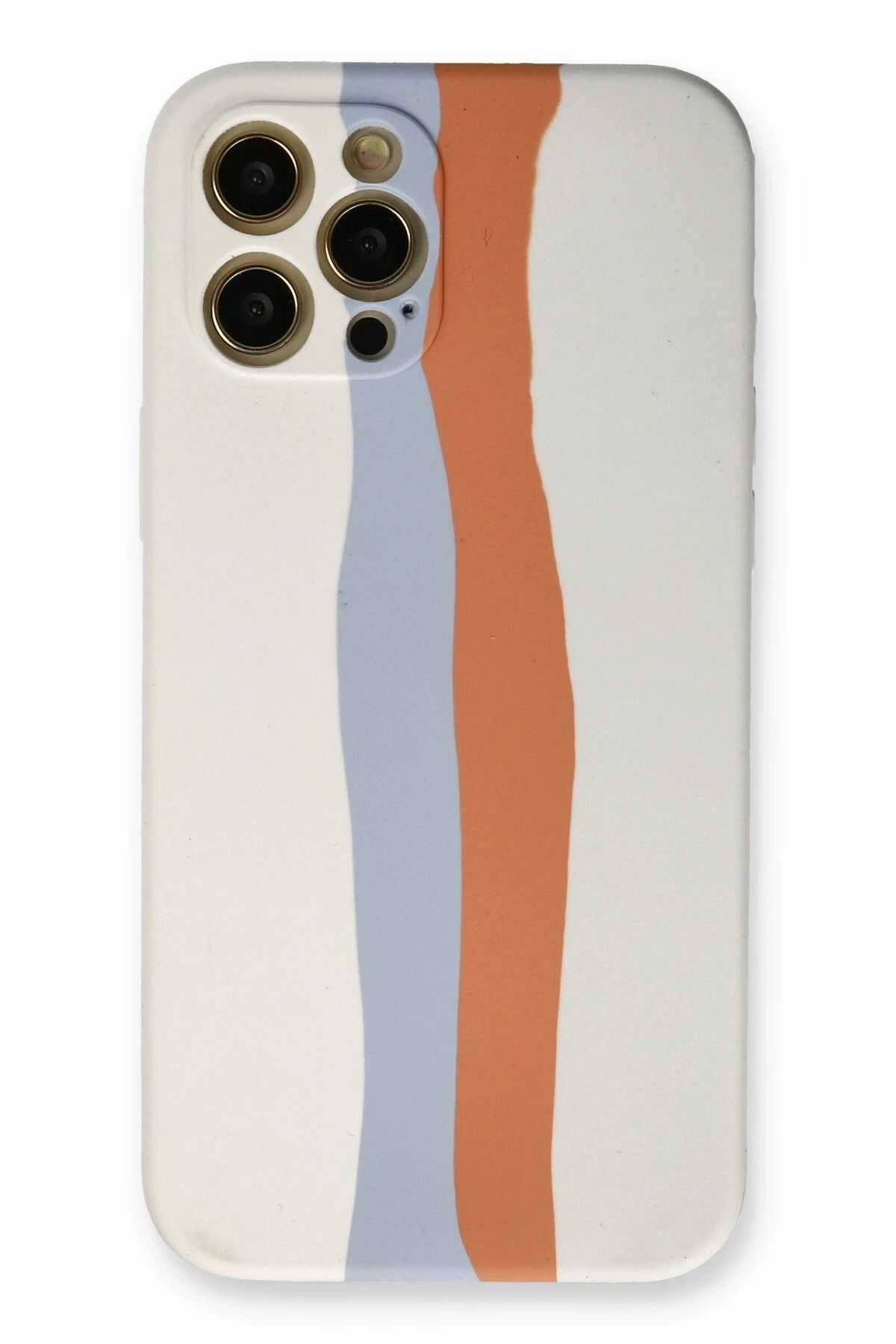 NewFace iPhone 12 Pro Max Kılıf Ebruli Lansman Silikon - Beyaz-Turuncu NRMSA