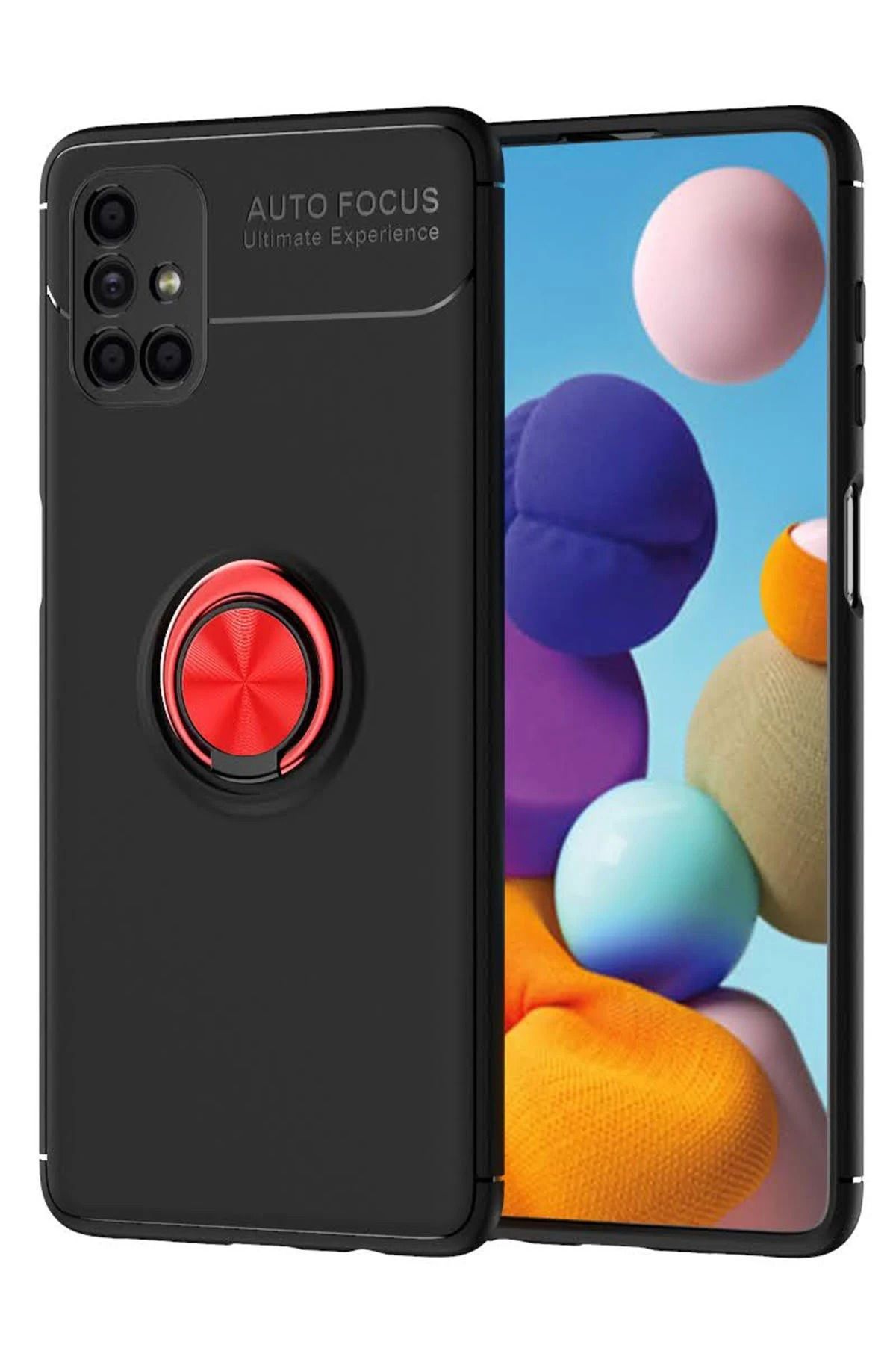 NewFace Samsung Galaxy M51 Kılıf Range Yüzüklü Silikon - Siyah-Kırmızı INSLM