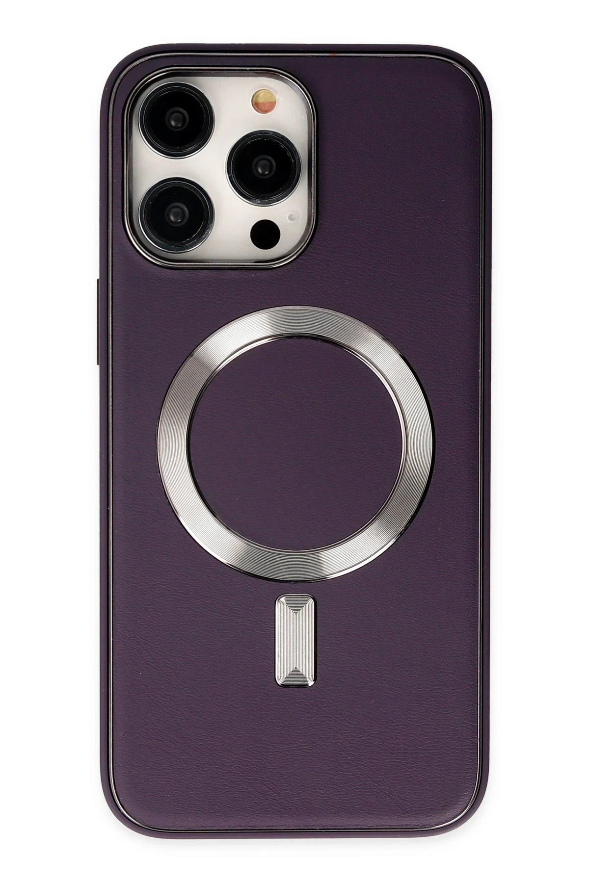 NewFace iPhone 13 Pro Max Kılıf Coco Deri Magneticsafe Silikon - Derin Mor FERRG