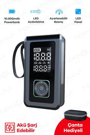 Teknoloji Gelsin Taşınabilir Araç Pompası 10.000mAh Akü Şarj Eden OtoKompresö...