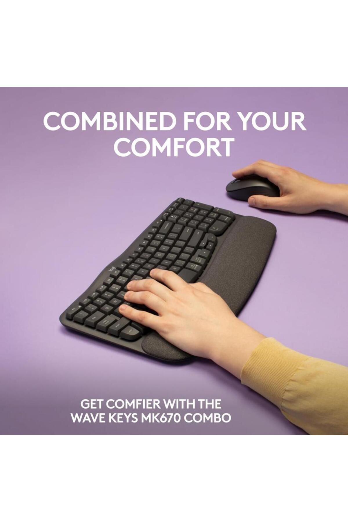 logitech Wave Keys MK670 Combo M550 L Kablosuz Ergonomik İngilizce Klavye Mouse Seti Siyah