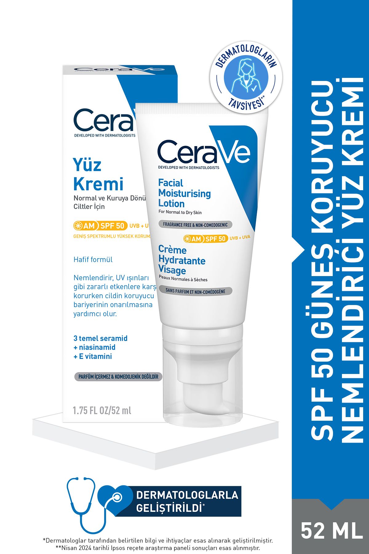 CeraVe Kuru Ciltler Için Spf50 Nemlendirici Yüz Kremi 52 ml