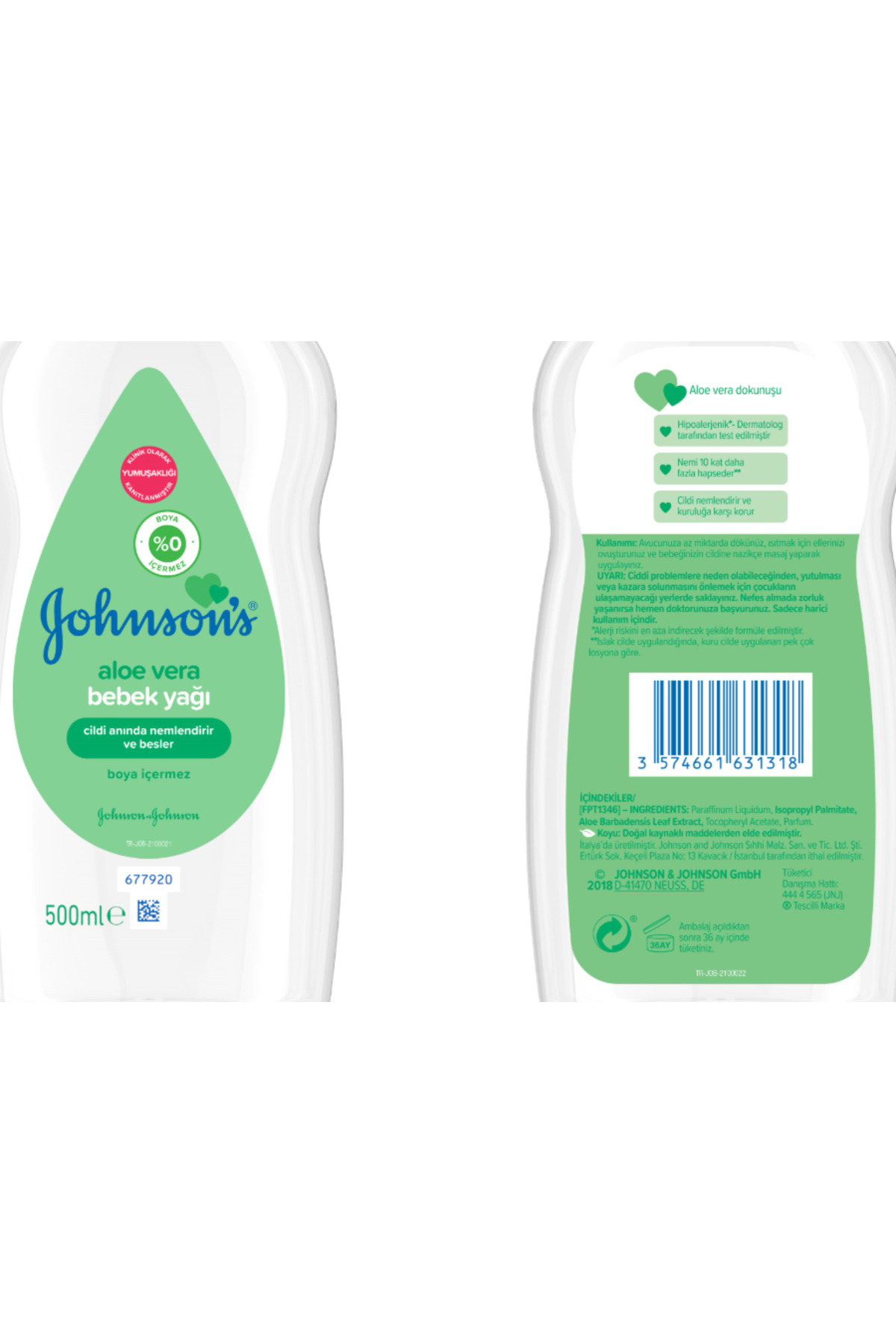 Johnson's Aloe Vera Bebek Yağı 500 ml fotoğrafı 3 (önizleme)
