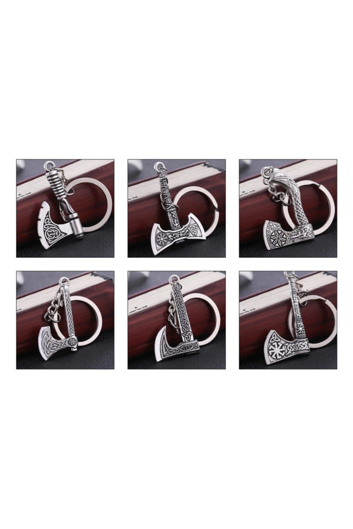 Viking-Scandinavian Valknut Triquetra Kolovrat - Axe Steel Keychain with Nordic Figure and Symbol Detail 3