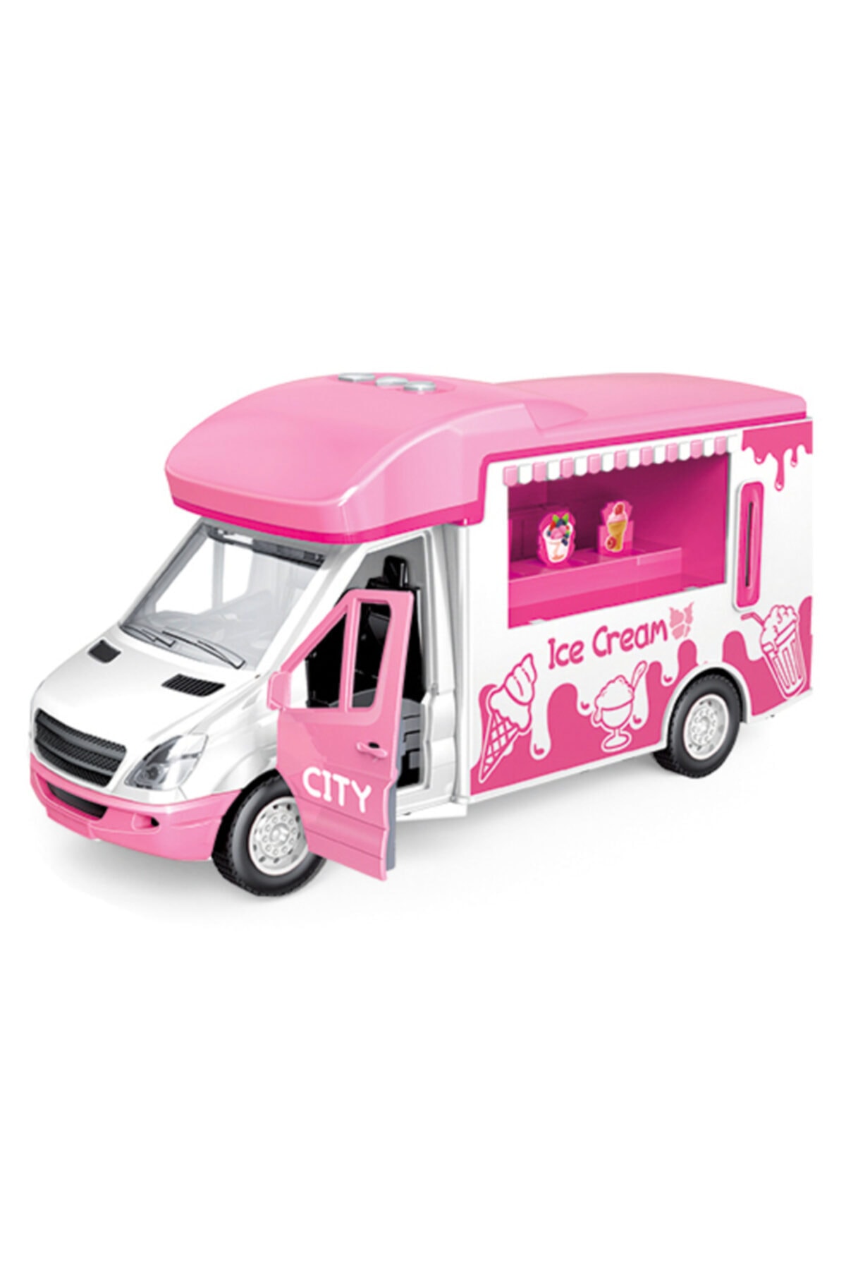 CanEm Sesli Ve Işıklı Kapıları Açılan Oyuncak Dondurma Arabası