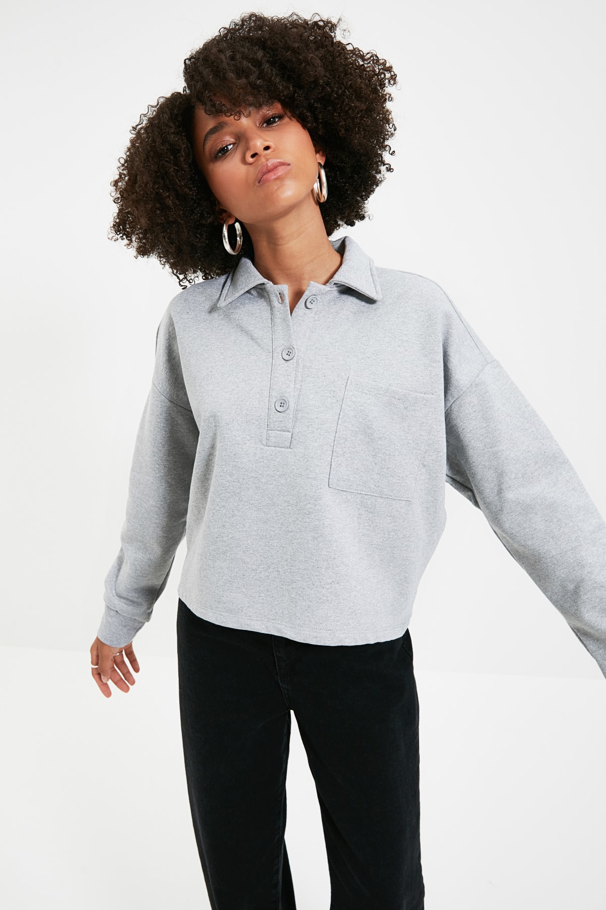 Trendyol Collection Sweatshirt Grau Relaxed Fit Fast ausverkauft