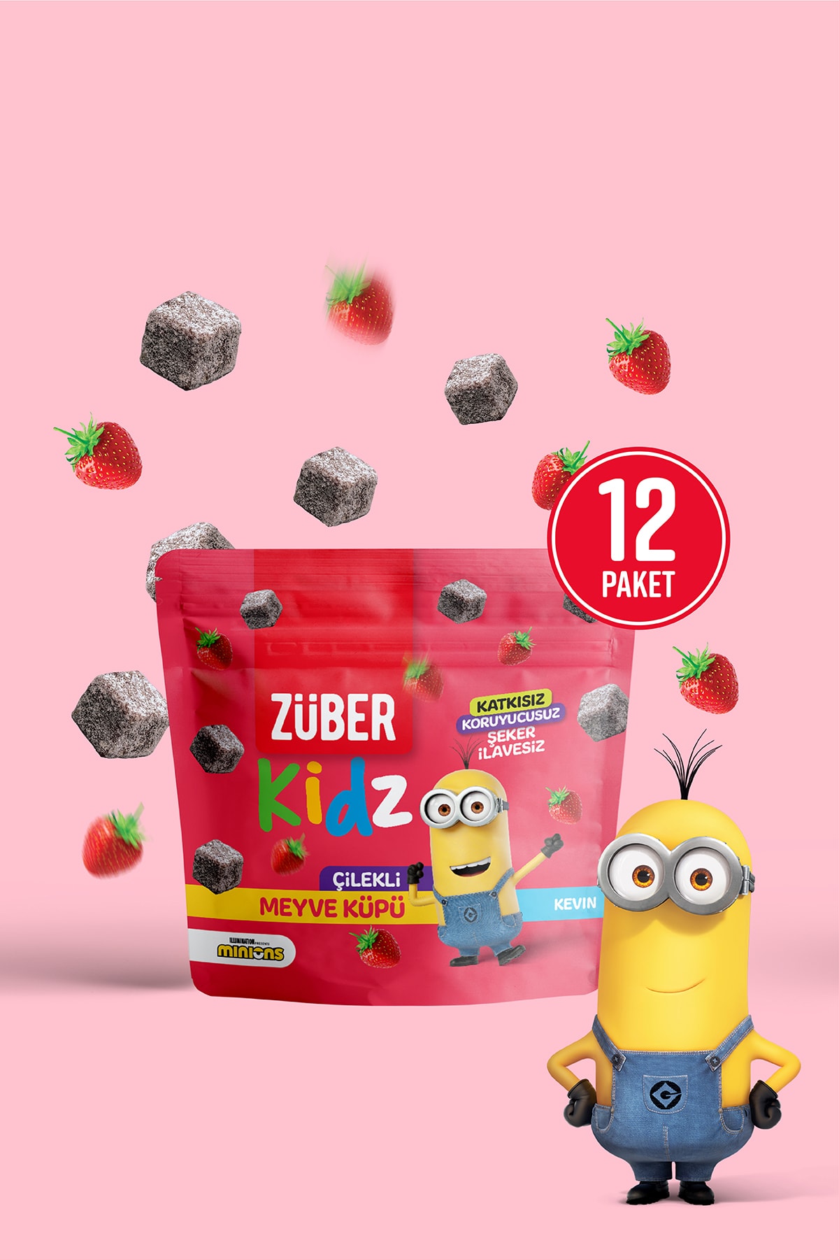Züber Kidz Meyve Küpü Çilekli - 12 Adet X 49 gr