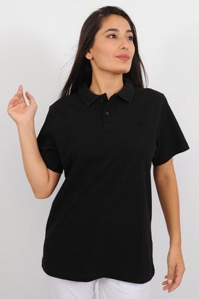 Kadın Polo Yaka Siyah T-shirt TS-002