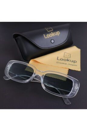 Lookup Unisex Şeffaf Çerçeve Lacivert Cam Kare Dikdörtgen Vintage-retro Güneş Gözlüğü HG-1000-10001