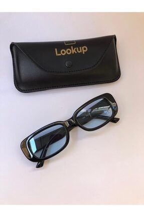 Lookup Unisex Siyah Çerçeve Mavi Cam Kare Dikdörtgen Vintage-retro Güneş Gözlüğü HG-1000-10001