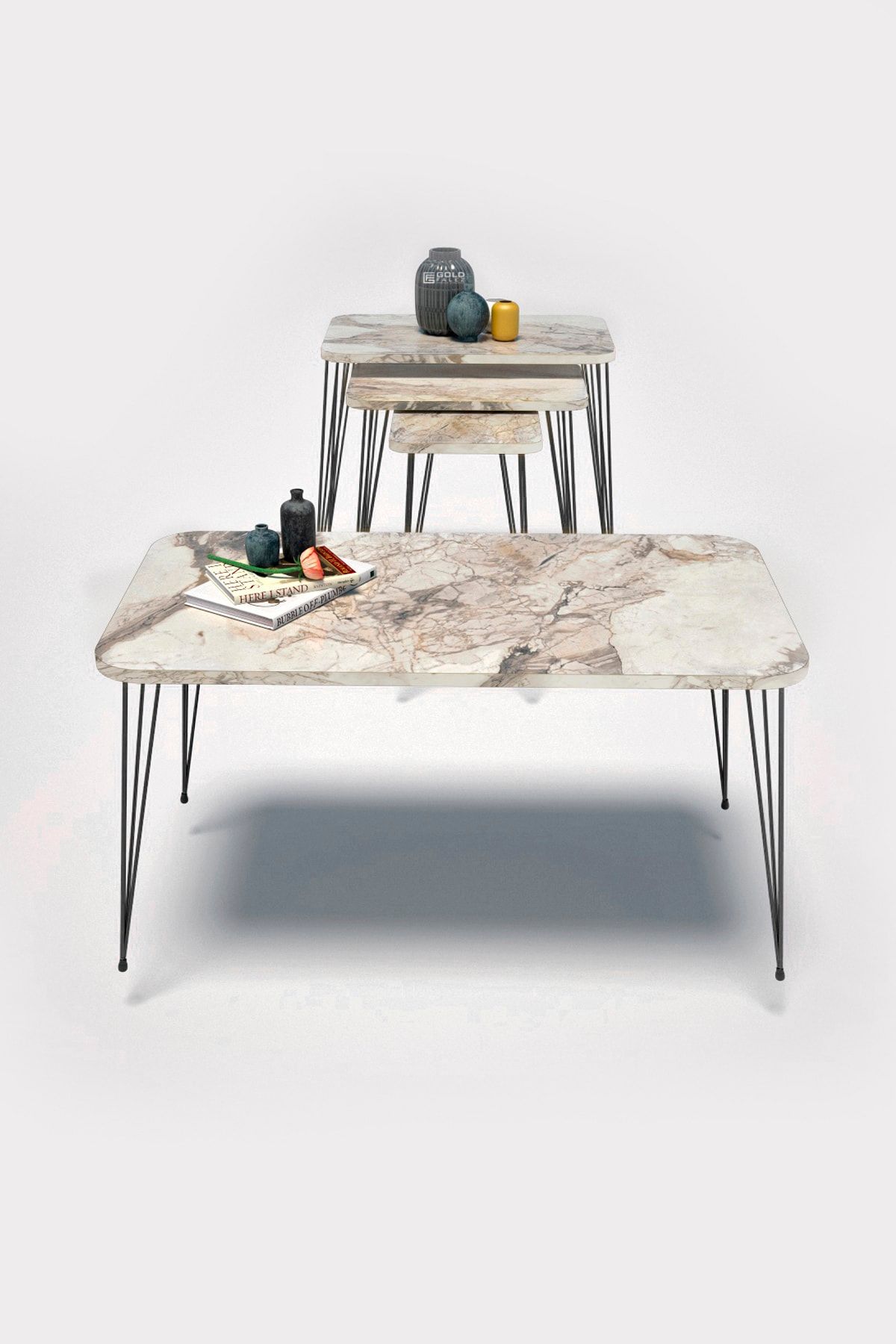 GOLDFALEZ-Modern Nesting Coffee Table Set with Black Frame | Efes Collection | Model 1103 5