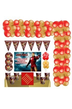 Iron Man Tema 24 Kişilik Balon Zincirli Afişli Parti Seti 50 Balon PRA-4573427-6917