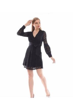 Siyah Kemerli Nakış Detay Elbise 117-DKE